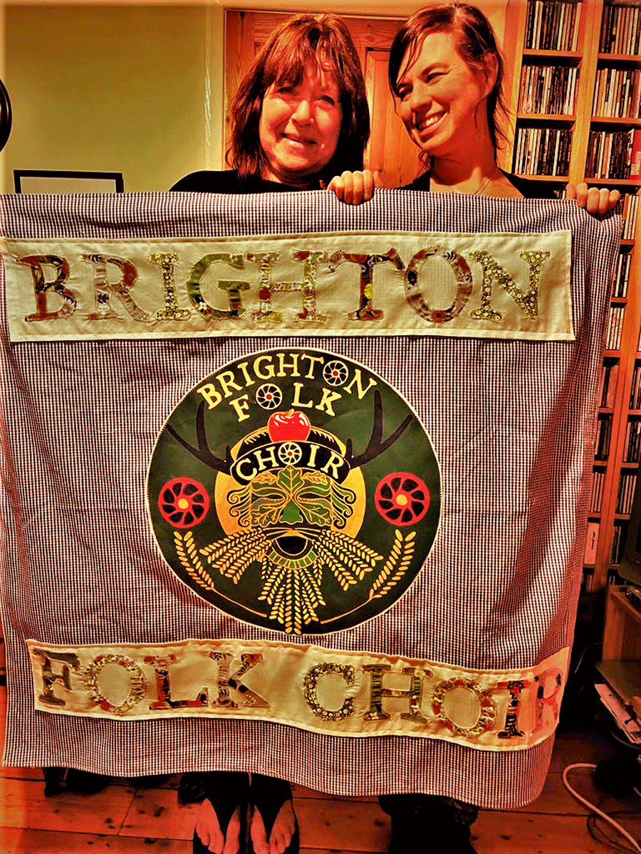 The banner is finally stitched together! (with some help from Jo's Mum Fran)